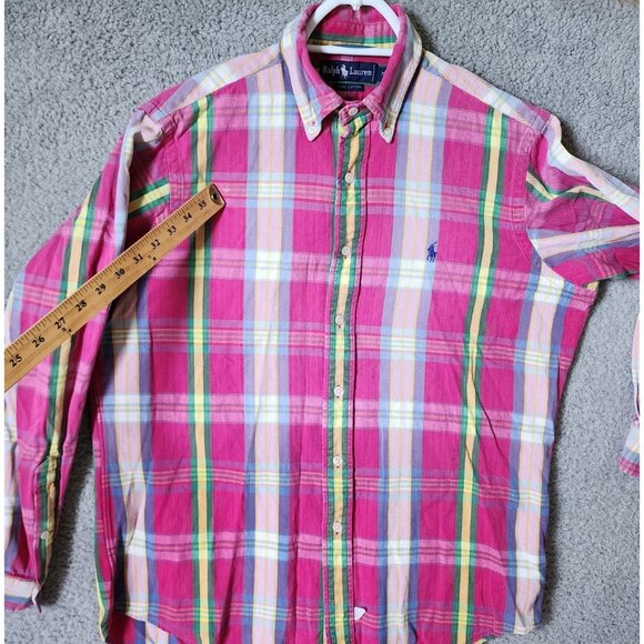 Ralph Lauren Pink Plaid Long Sleeve Button Down Shirt Size Medium 100% Cotton - Picture 9 of 15
